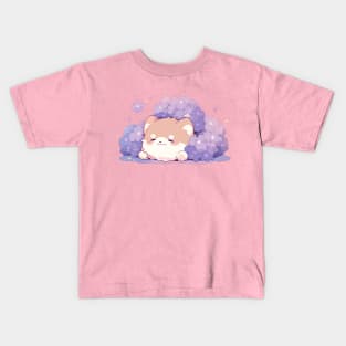 Purple Flowers Kawaii Baby Shiba Inu Kids T-Shirt